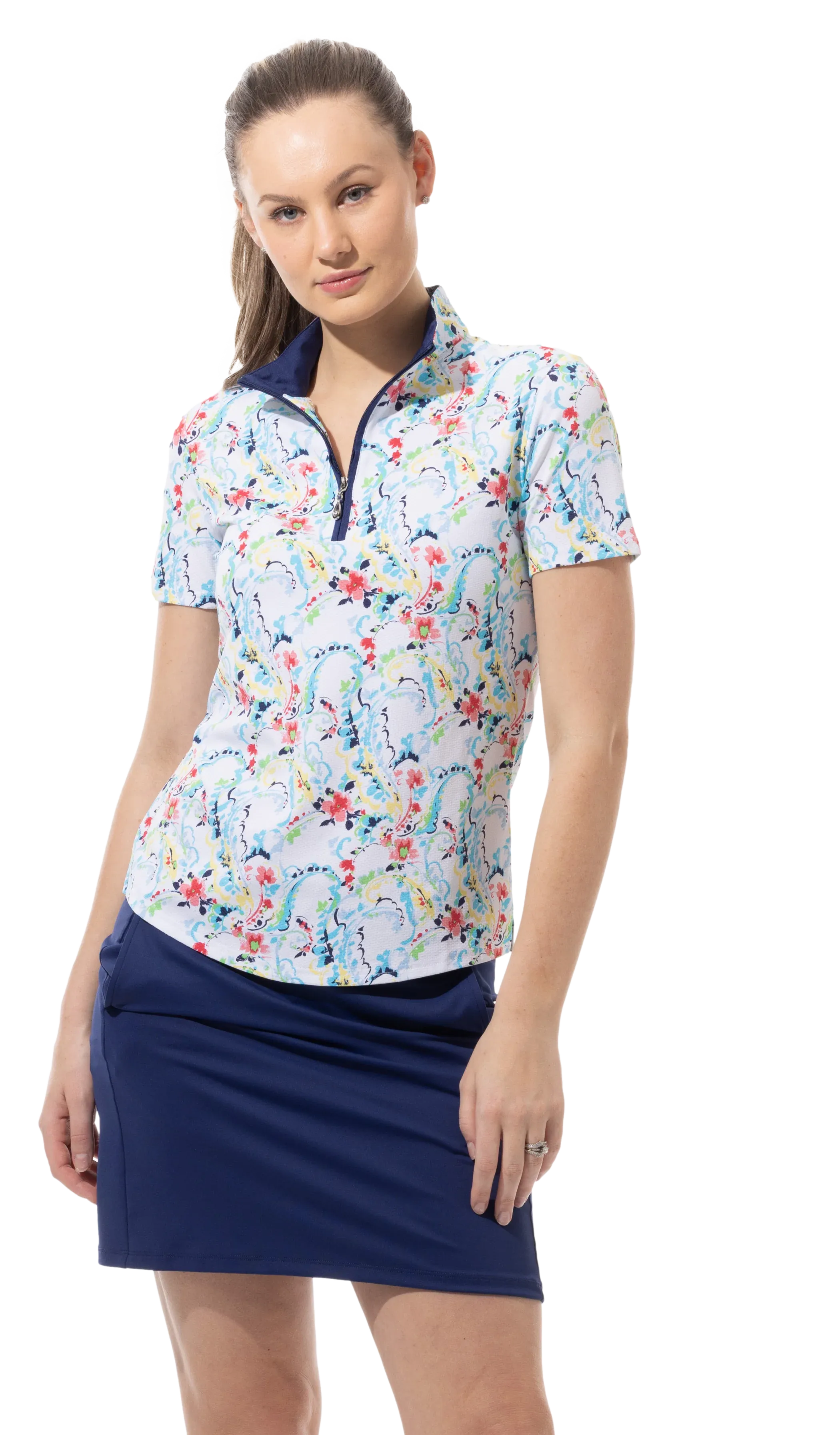 SanSoleil   SolTek  Lux S/S  Print Mock 900621- Chantily Multi