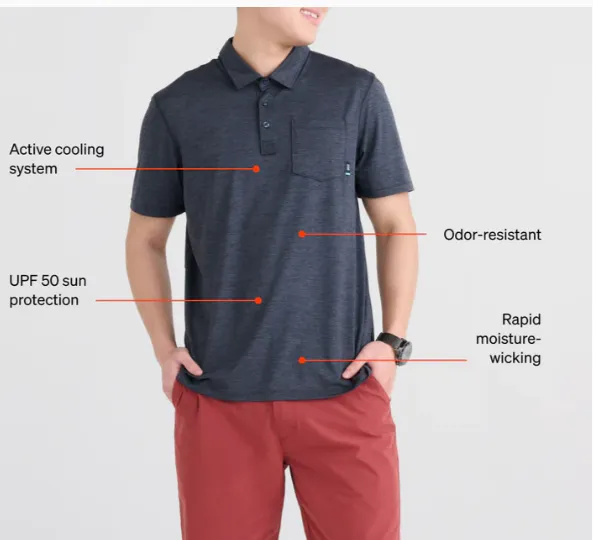 Saxx Droptemp All Day Cooling Polo - Washed Blue Heather