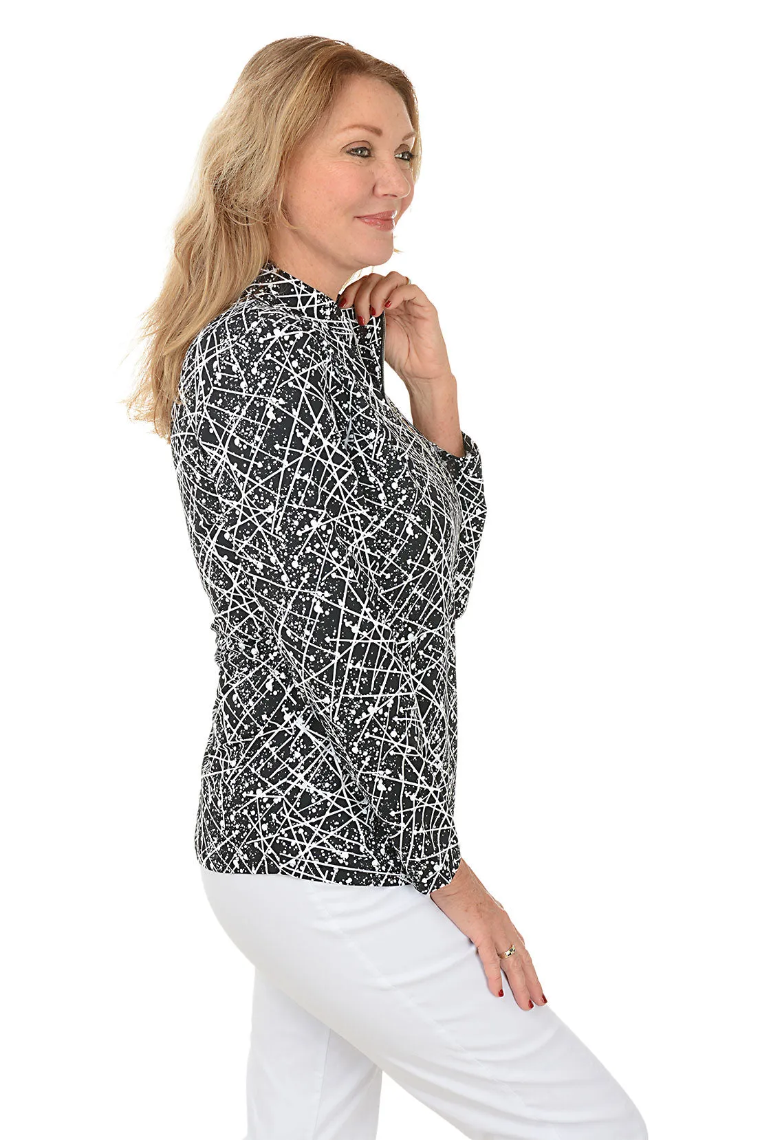 Scribble Splatter Cooling UPF50  Mock Neck Top