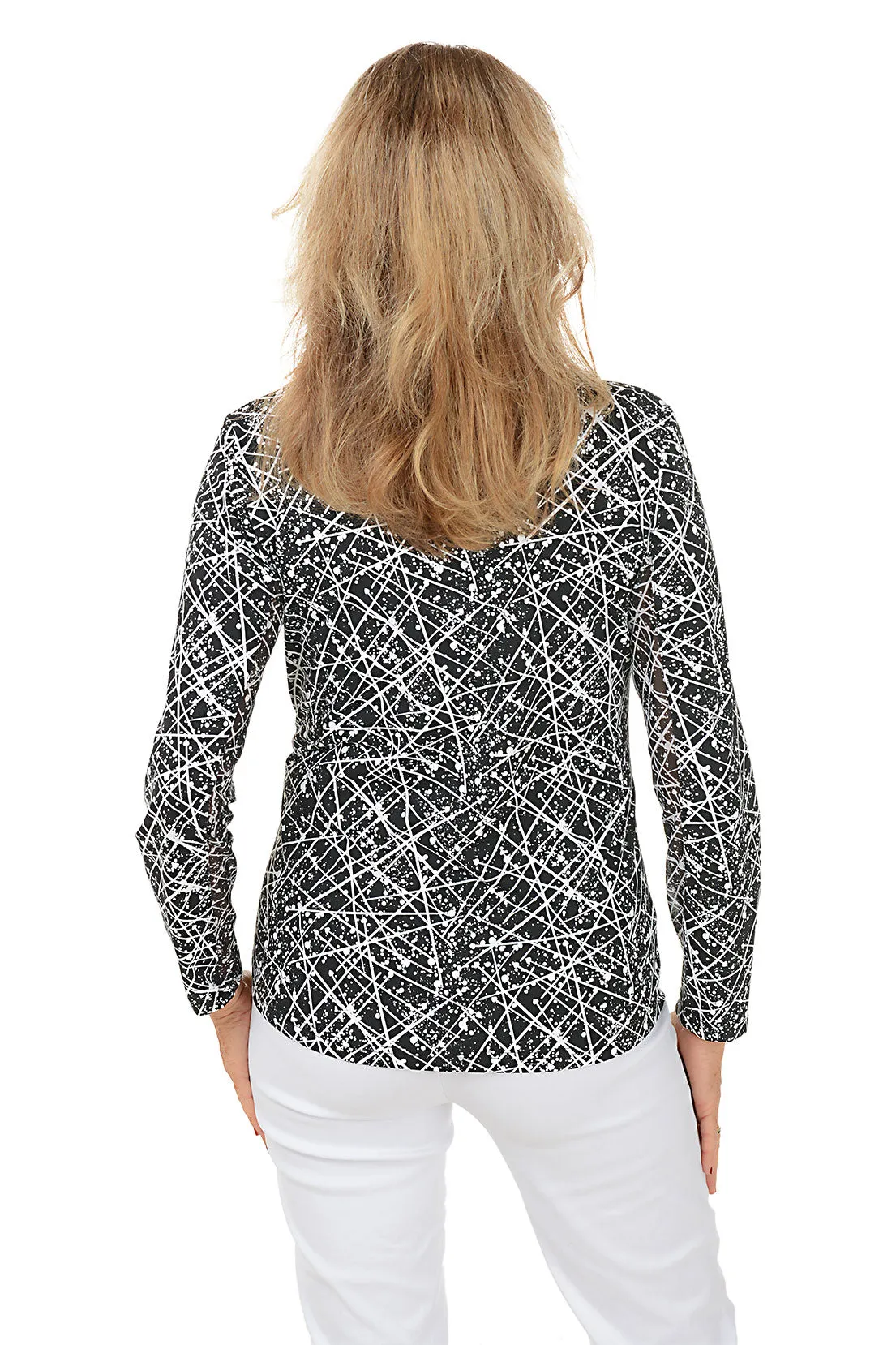 Scribble Splatter Cooling UPF50  Mock Neck Top