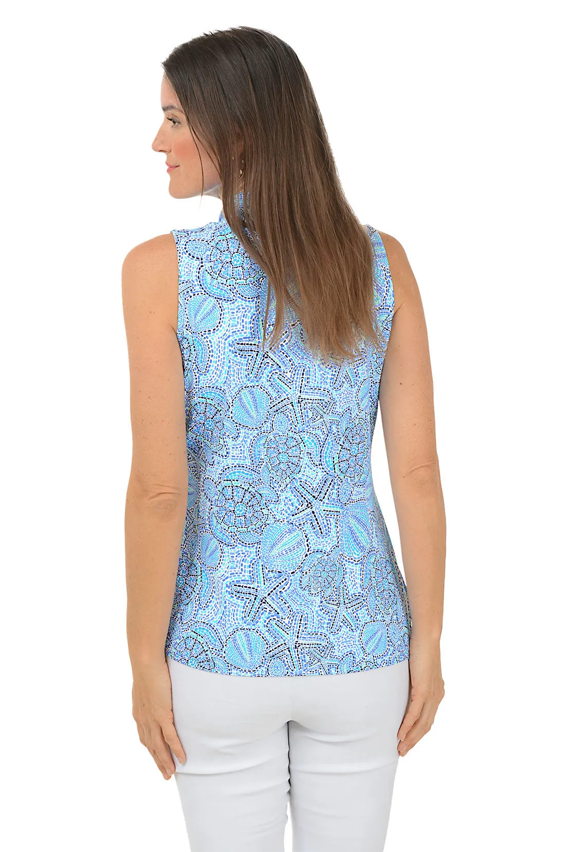 Sealife Dots Cooling UPF50  Sleeveless Zip Top