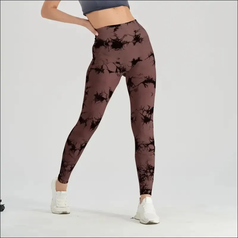 Seamless tie dye scrunch yoga leggings for women high waist push up gym tights tummy control