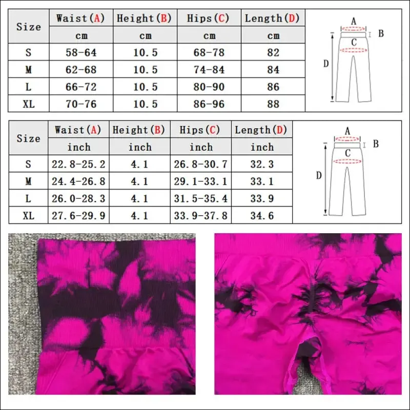 Seamless tie dye scrunch yoga leggings for women high waist push up gym tights tummy control