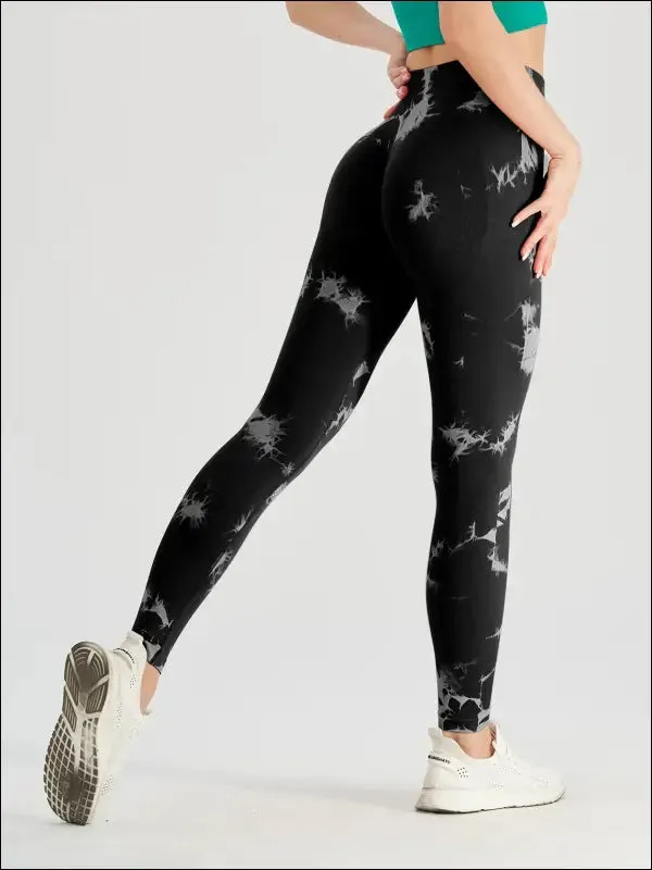 Seamless tie dye scrunch yoga leggings for women high waist push up gym tights tummy control