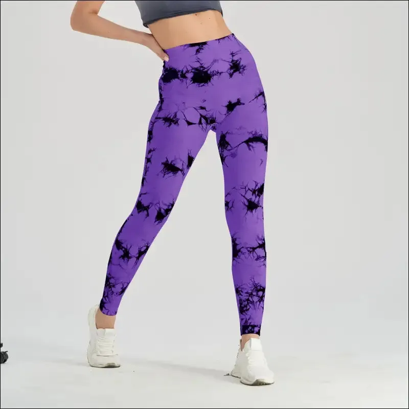 Seamless tie dye scrunch yoga leggings for women high waist push up gym tights tummy control
