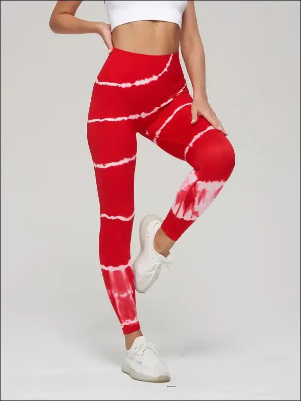 Seamless tie dye scrunch yoga leggings for women high waist push up gym tights tummy control