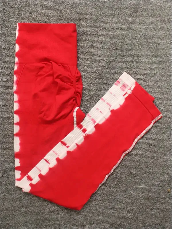 Seamless tie dye scrunch yoga leggings for women high waist push up gym tights tummy control