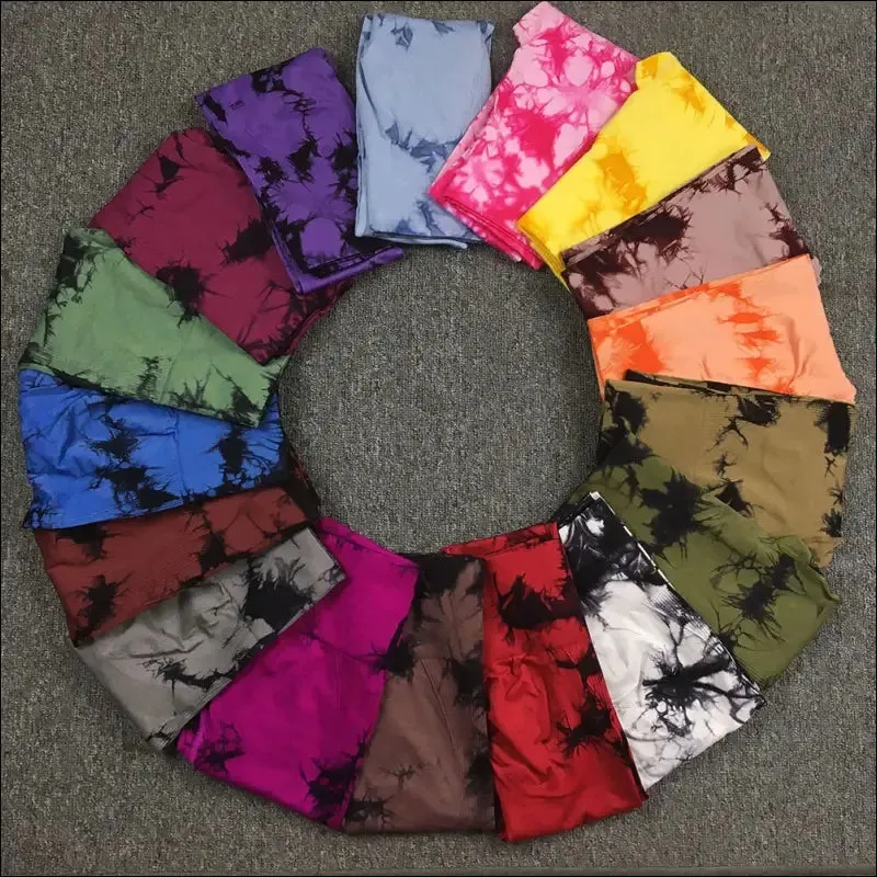 Seamless tie dye scrunch yoga leggings for women high waist push up gym tights tummy control