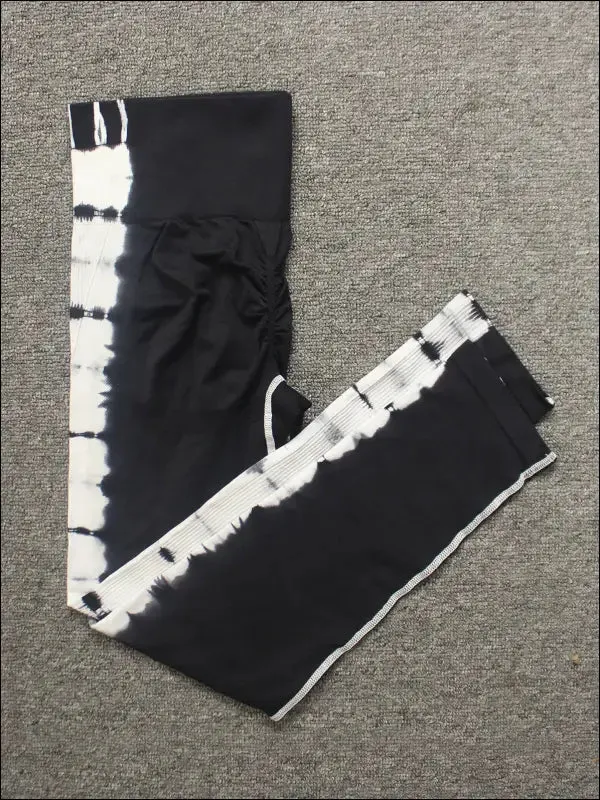 Seamless tie dye scrunch yoga leggings for women high waist push up gym tights tummy control