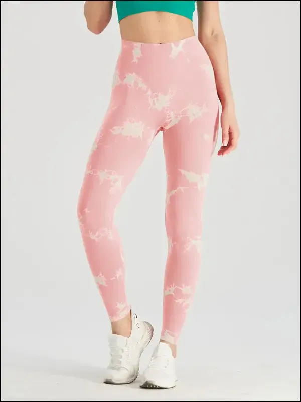 Seamless tie dye scrunch yoga leggings for women high waist push up gym tights tummy control
