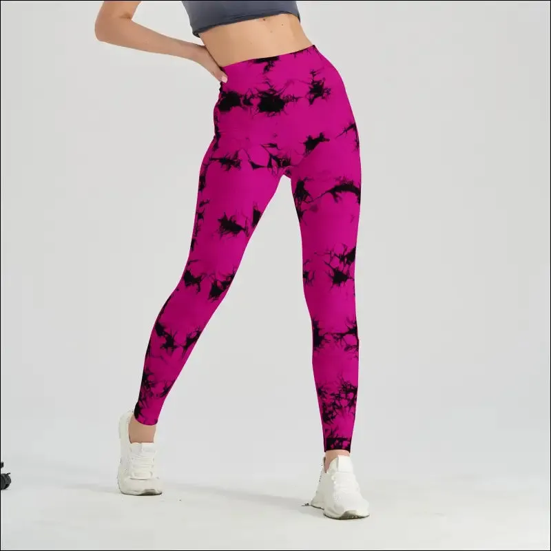Seamless tie dye scrunch yoga leggings for women high waist push up gym tights tummy control