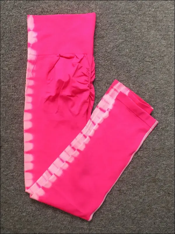 Seamless tie dye scrunch yoga leggings for women high waist push up gym tights tummy control