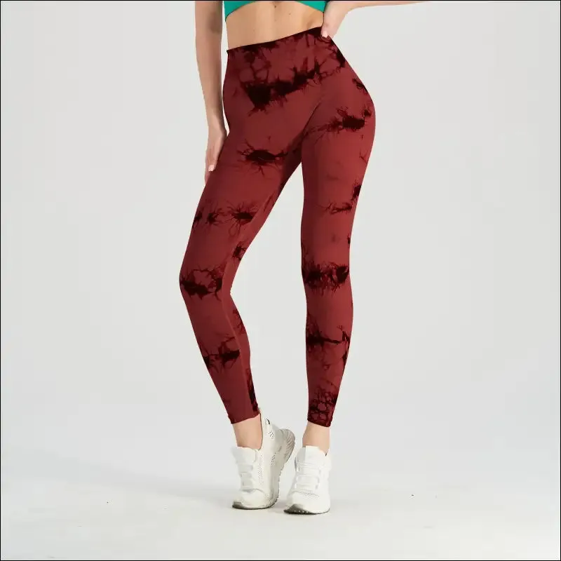 Seamless tie dye scrunch yoga leggings for women high waist push up gym tights tummy control