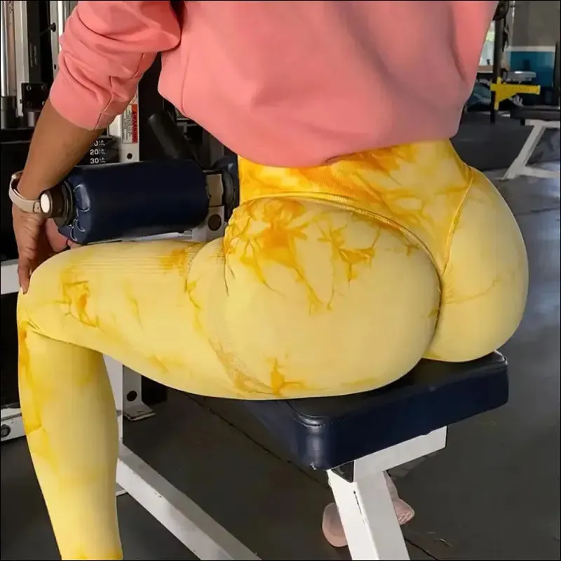 Seamless tie dye scrunch yoga leggings for women high waist push up gym tights tummy control