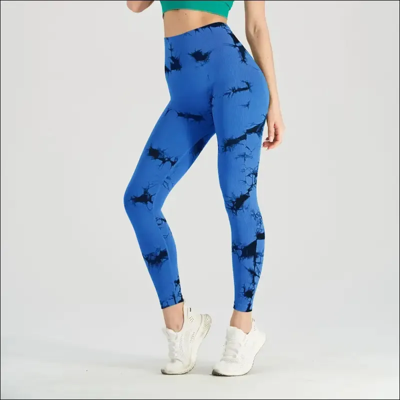 Seamless tie dye scrunch yoga leggings for women high waist push up gym tights tummy control