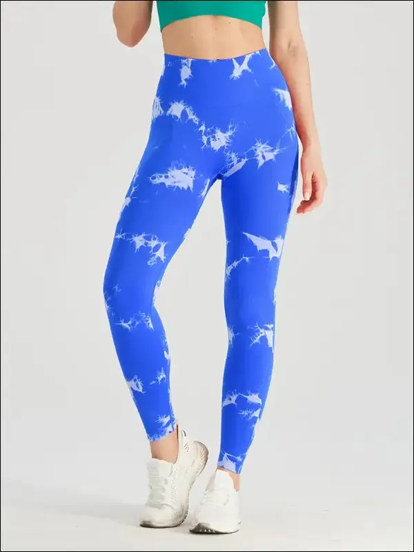 Seamless tie dye scrunch yoga leggings for women high waist push up gym tights tummy control