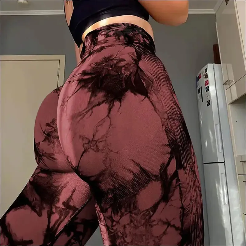 Seamless tie dye scrunch yoga leggings for women high waist push up gym tights tummy control