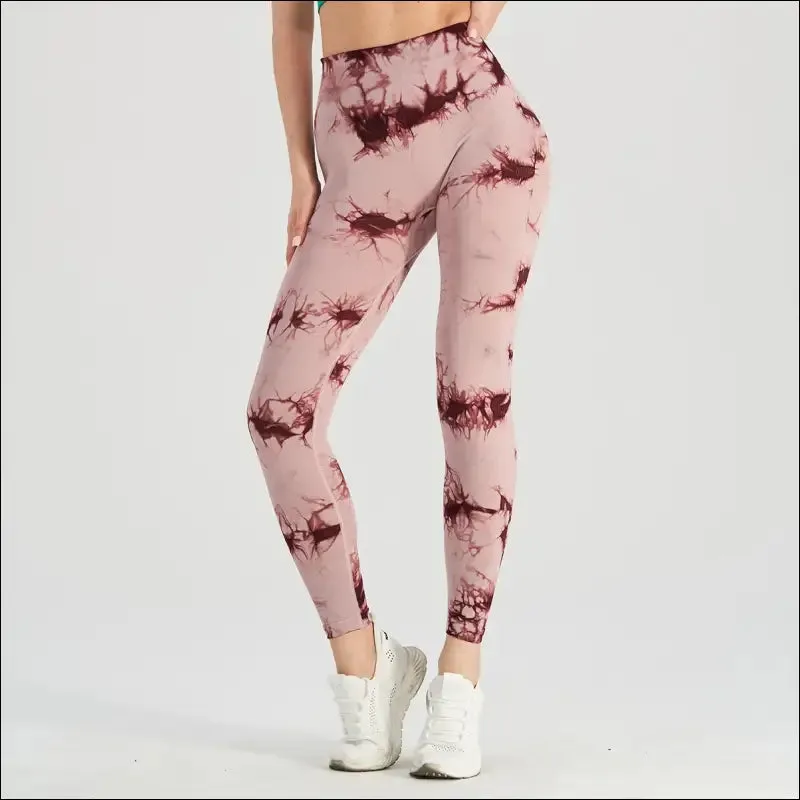 Seamless tie dye scrunch yoga leggings for women high waist push up gym tights tummy control