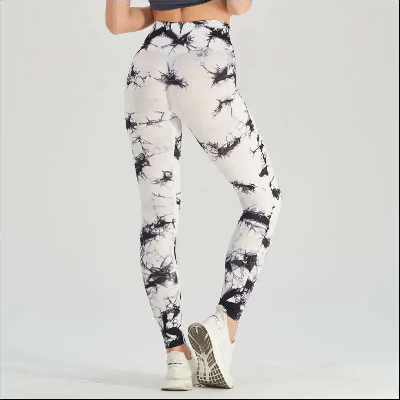 Seamless tie dye scrunch yoga leggings for women high waist push up gym tights tummy control