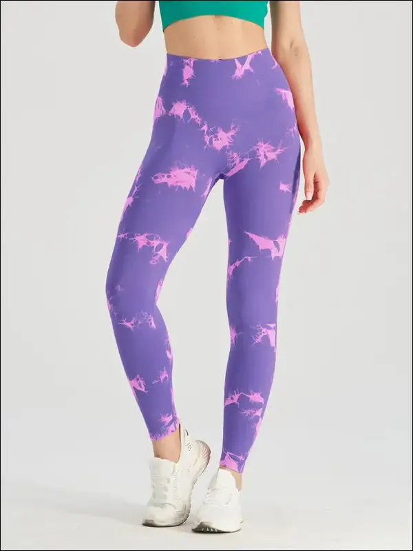 Seamless tie dye scrunch yoga leggings for women high waist push up gym tights tummy control