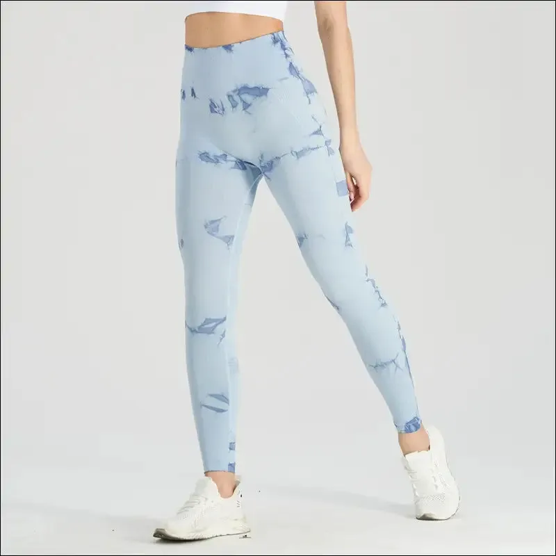 Seamless tie dye scrunch yoga leggings for women high waist push up gym tights tummy control