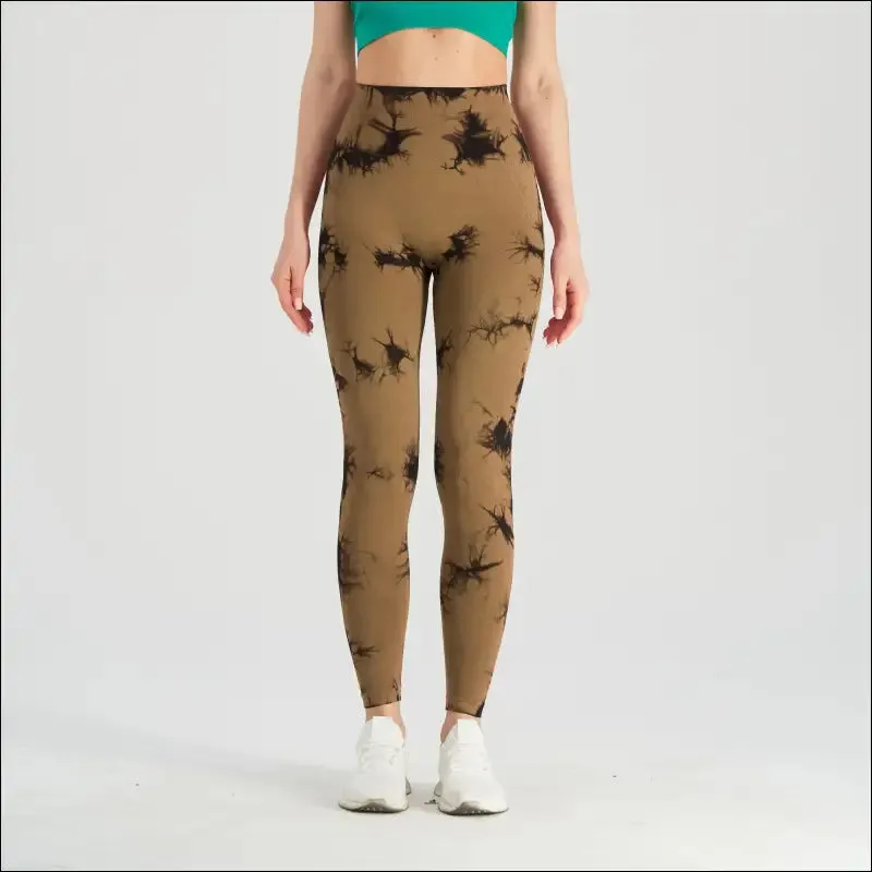 Seamless tie dye scrunch yoga leggings for women high waist push up gym tights tummy control