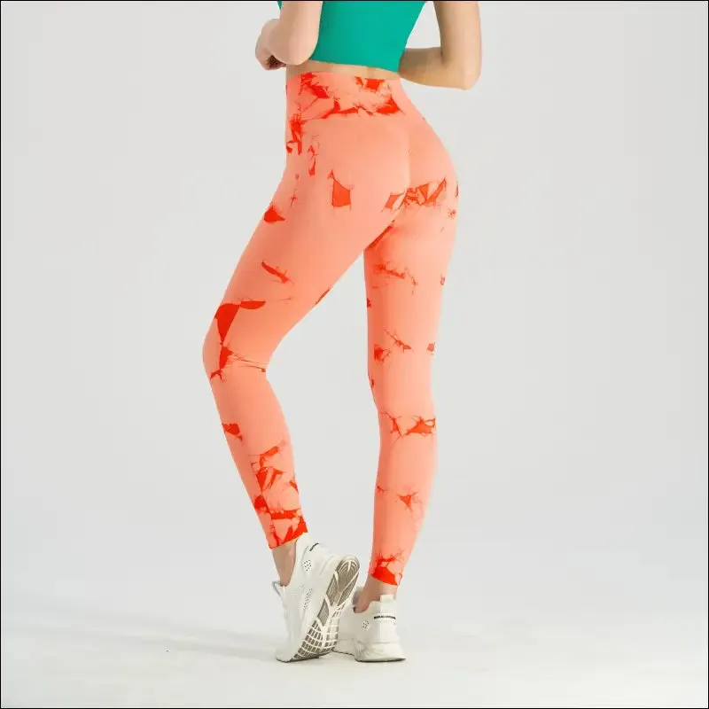 Seamless tie dye scrunch yoga leggings for women high waist push up gym tights tummy control