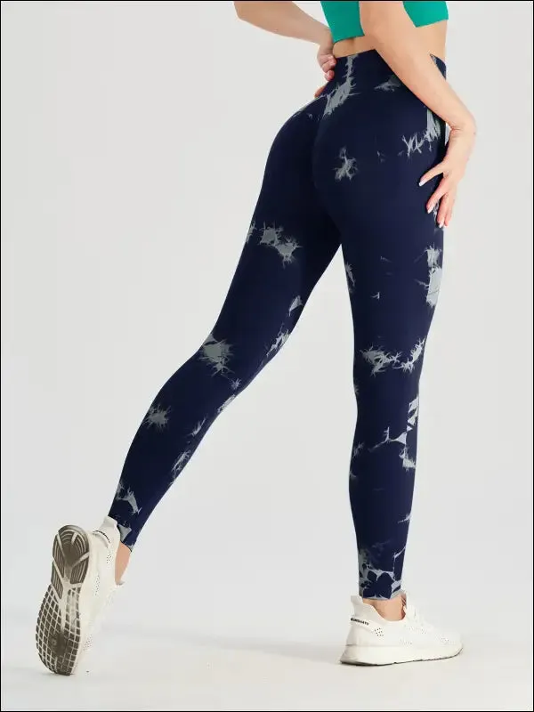 Seamless tie dye scrunch yoga leggings for women high waist push up gym tights tummy control