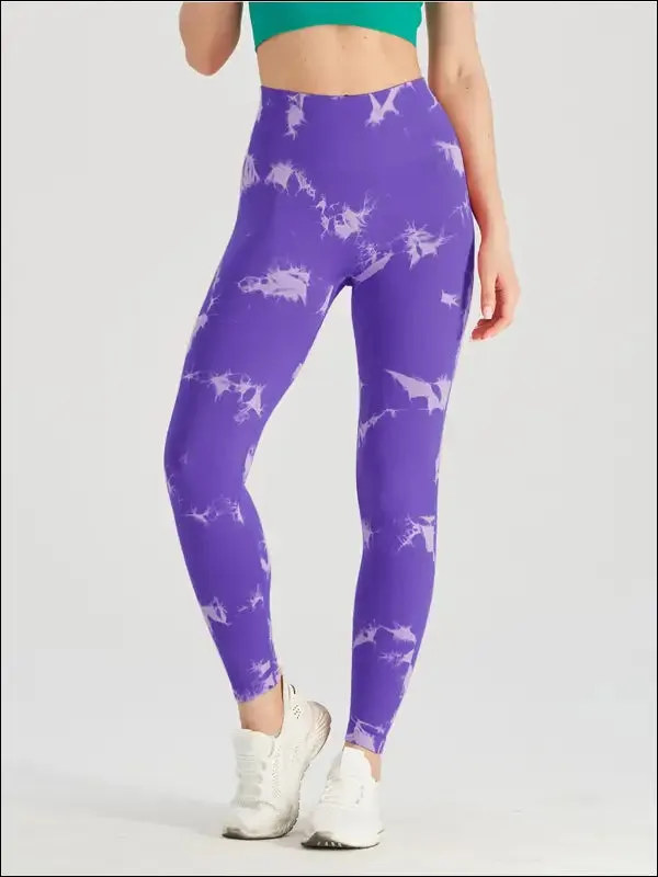 Seamless tie dye scrunch yoga leggings for women high waist push up gym tights tummy control