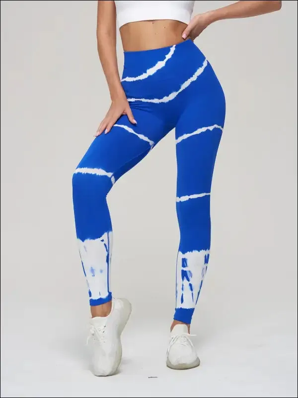 Seamless tie dye scrunch yoga leggings for women high waist push up gym tights tummy control