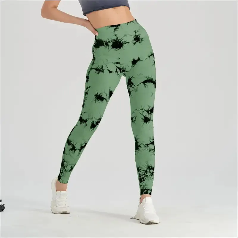 Seamless tie dye scrunch yoga leggings for women high waist push up gym tights tummy control