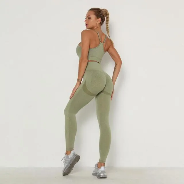 Seamless Women Sport Set For Gym Long Sleeve Top High Waist Belly Control Leggings Clothes Seamless Sport Suit Sexy Booty Girls