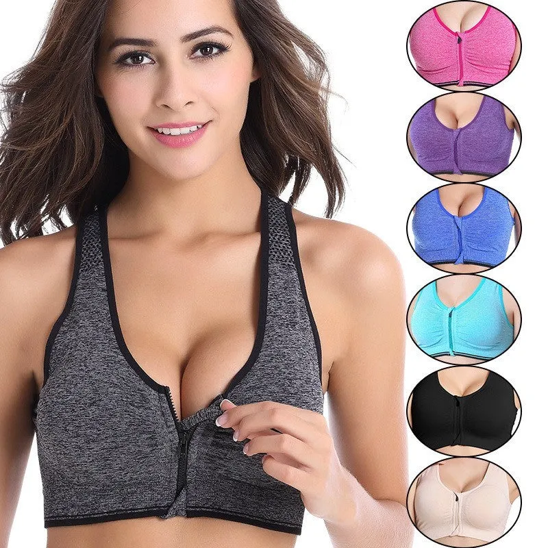 Sexy Women Front Zipper Sports Bra Fitness Wear trendy