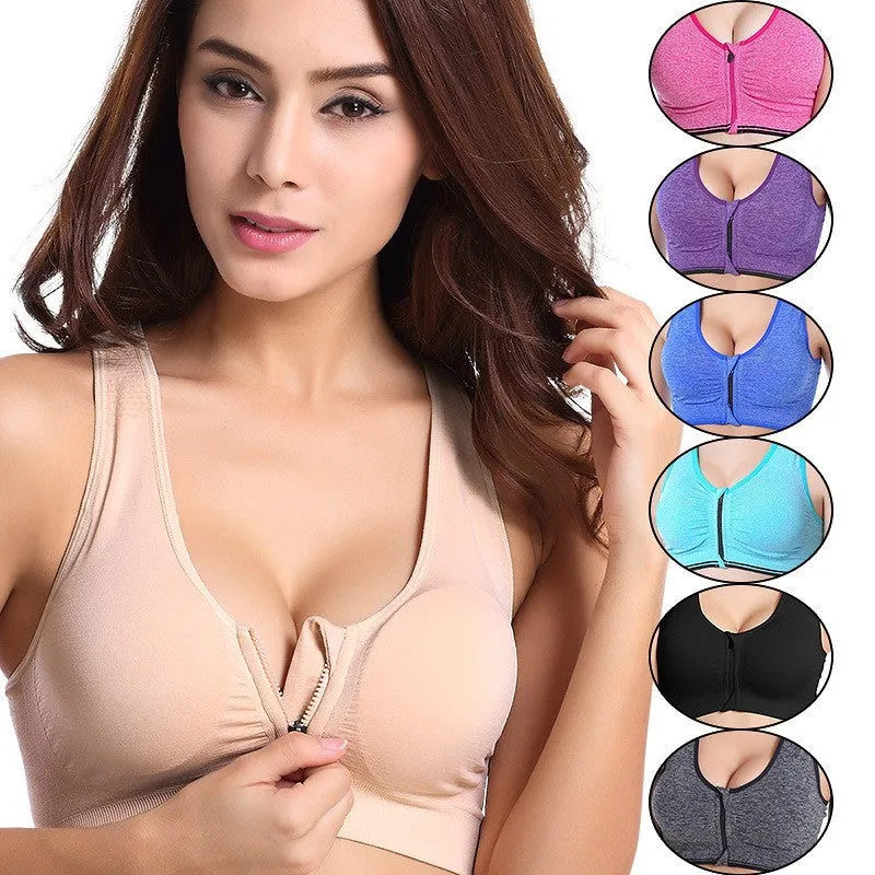 Sexy Women Front Zipper Sports Bra Fitness Wear trendy