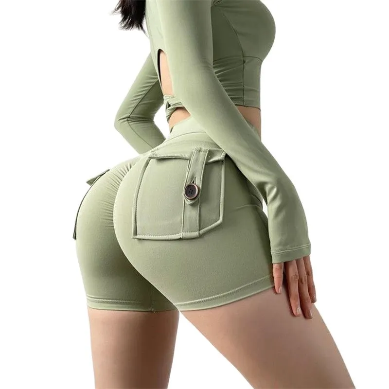 Sexy Women's Sports High Waist Shorts With Pocket