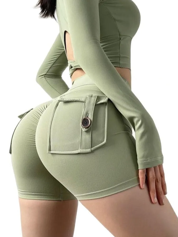 Sexy Women's Sports High Waist Shorts With Pocket