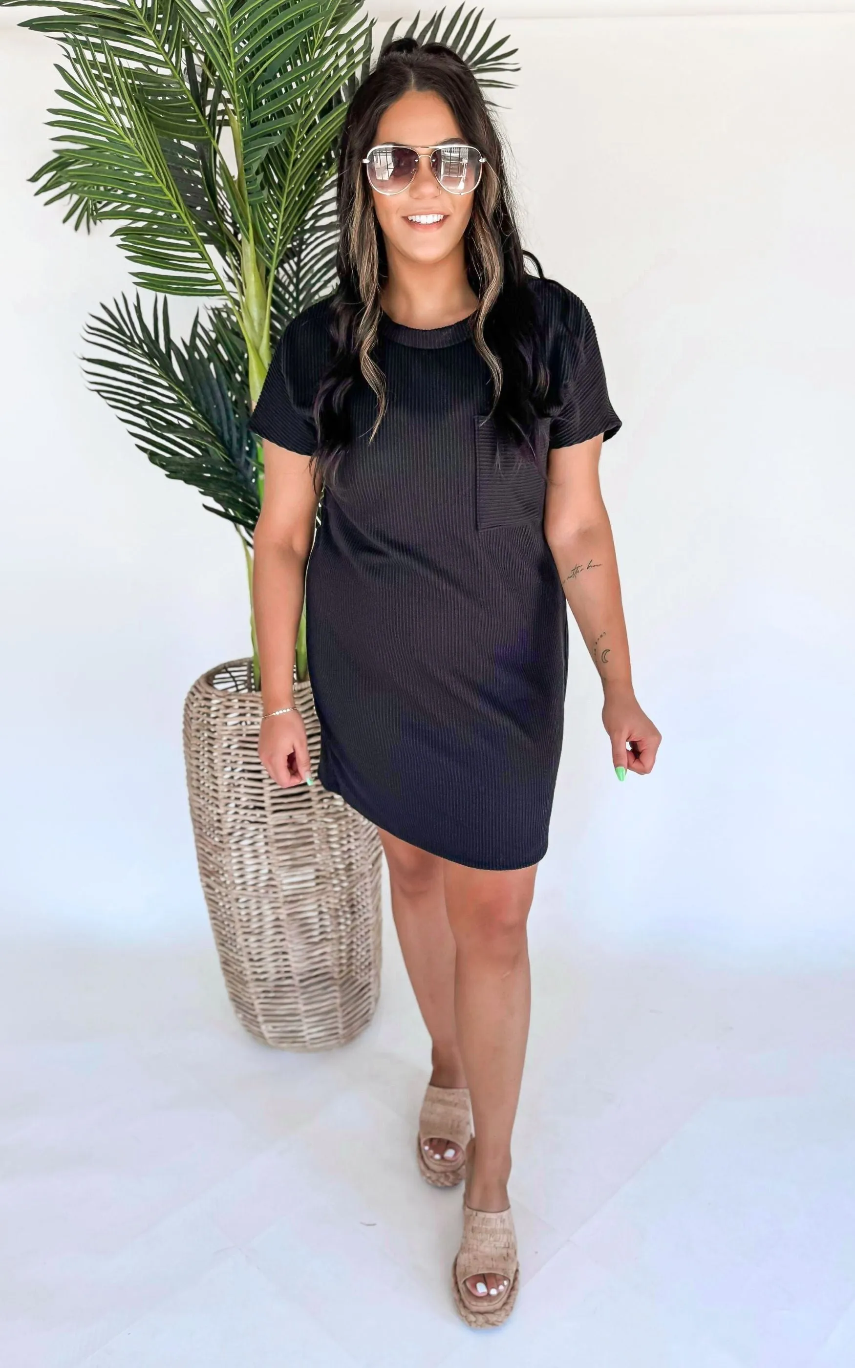 Short Sleeve Mini Black Dress - Final Sale