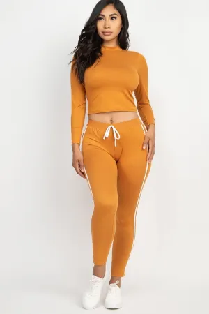 Side Striped Crop Top And Leggings Set