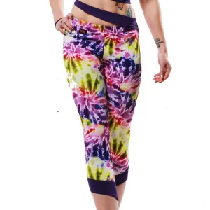 Siren Print Cropped Leggings - Spiral Tie Dye / Purple