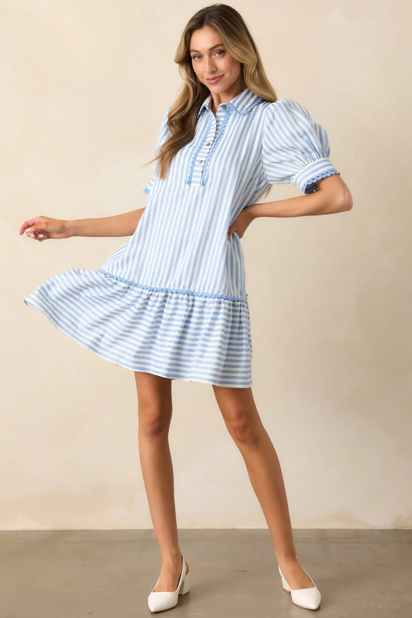 Soda Shop Sweetheart Blue Stripe Mini Dress