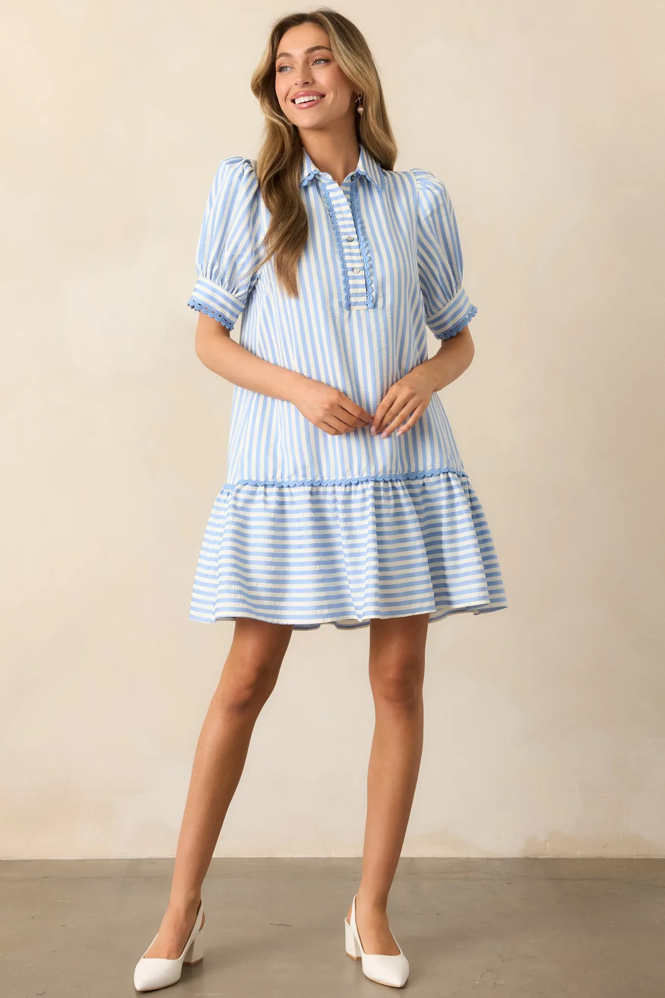 Soda Shop Sweetheart Blue Stripe Mini Dress