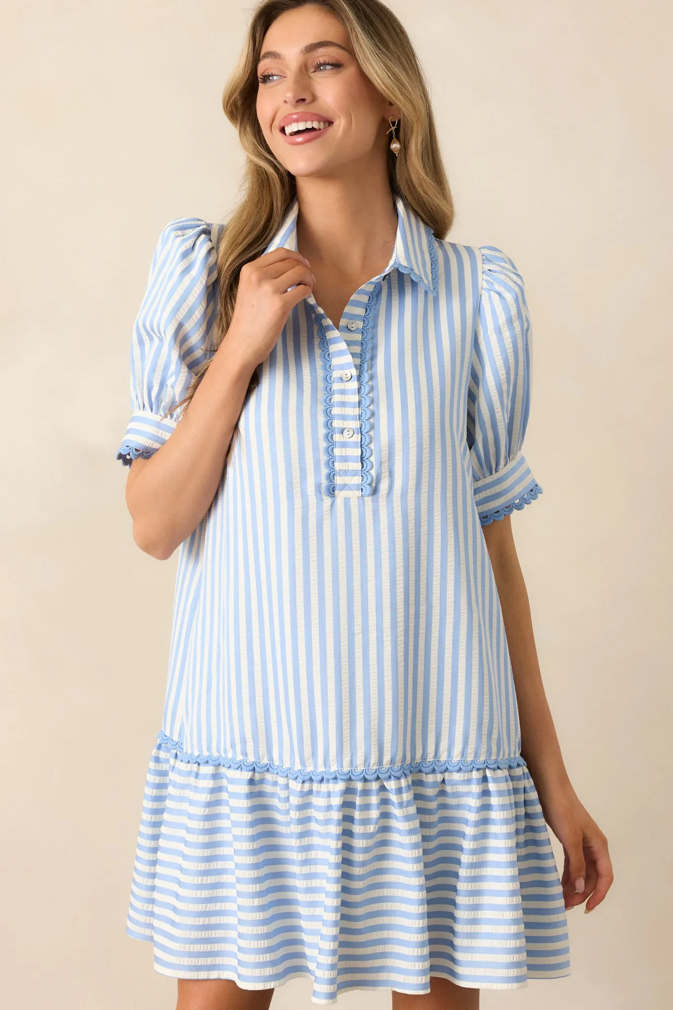 Soda Shop Sweetheart Blue Stripe Mini Dress