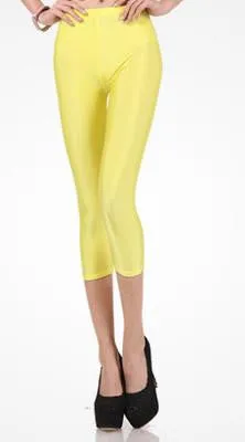 Solid Candy Neon Women Summer Leggings High Stretched Jeggings Fitness Clothing Ballet Cropped Trousers