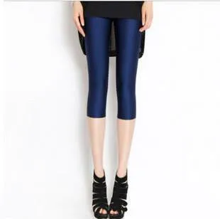Solid Candy Neon Women Summer Leggings High Stretched Jeggings Fitness Clothing Ballet Cropped Trousers