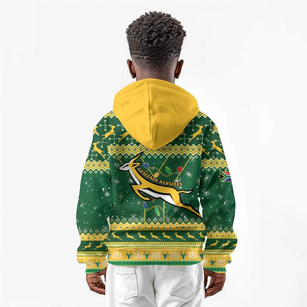 South Africa Christmas Rugby Kid Hoodie Springboks Geseende Kersfees LT15