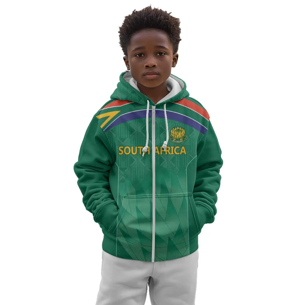 South Africa Cricket Custom Kid Hoodie African King Proteas Green LT9