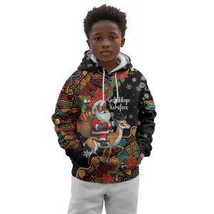 South Africa Gelukkige Kersfees Kid Hoodie Black Santa Claus Riding Springbok LT01
