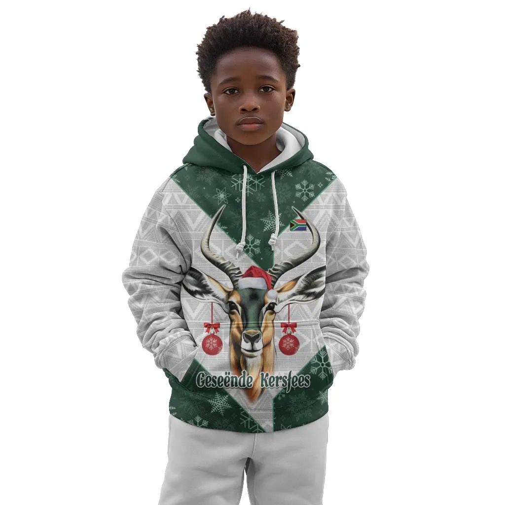South Africa Springboks Christmas Kid Hoodie Bokke Santa - Geseende Kersfees LT14