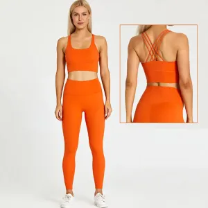 Strappy Longline Sports Bra and High Waist Leggings Set for Women - 2 Piece Yoga Gym Clothing