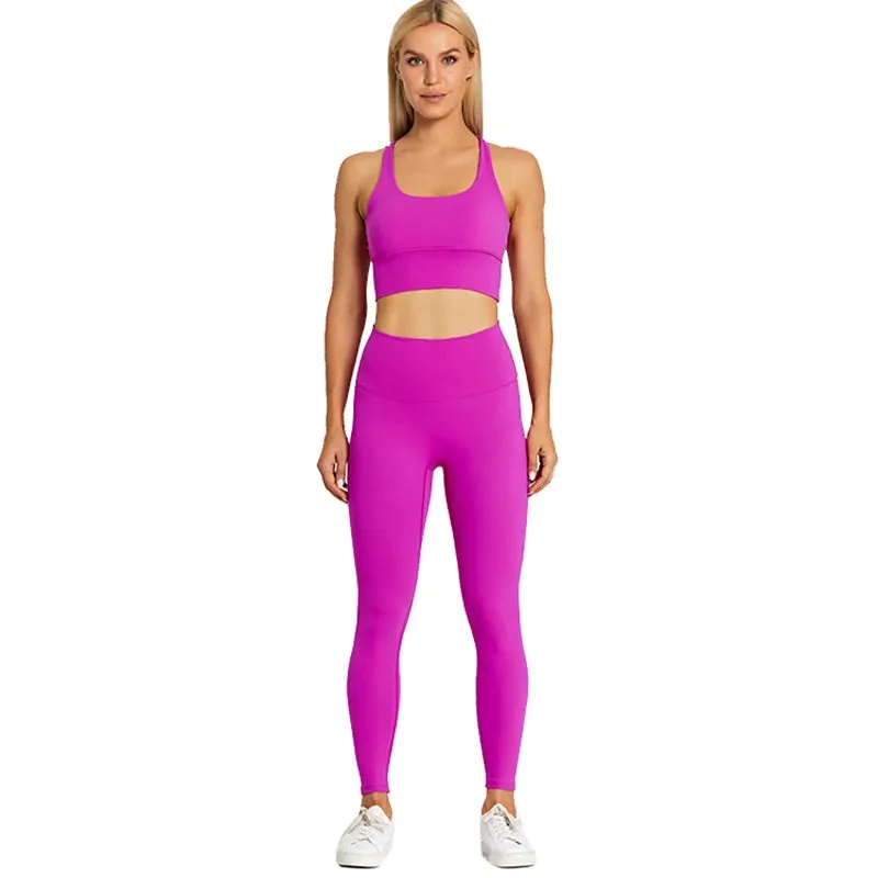 Strappy Longline Sports Bra and High Waist Leggings Set for Women - 2 Piece Yoga Gym Clothing